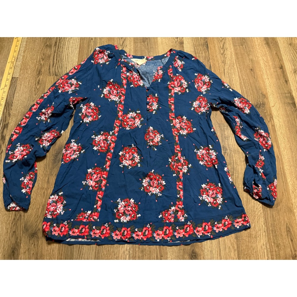 Matilda Jane Shirts Womens Size Medium Blue Floral Top Long Sleeve Button V-Neck